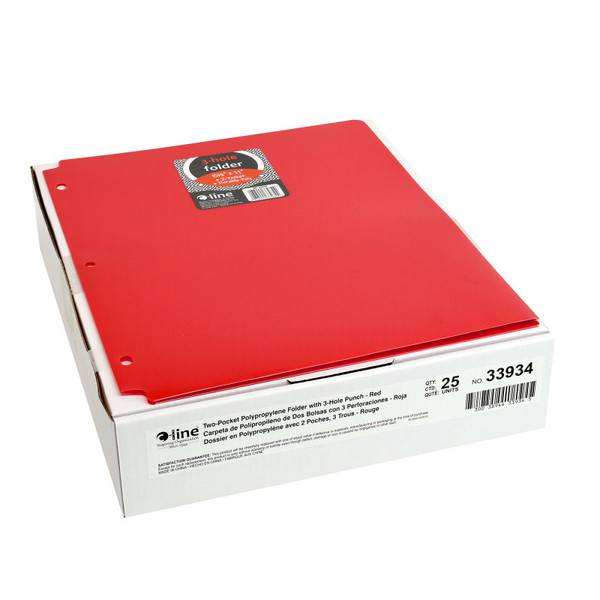 C-Line Two-Pocket Heavyweight Poly Portfolio Folder With Three-Hole Punch, Red, Pack Of 25 CLI33934-25