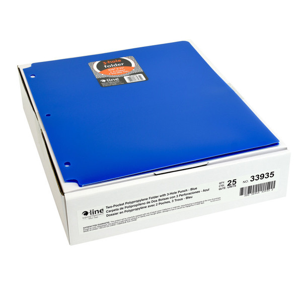 C-Line Two-Pocket Heavyweight Poly Portfolio Folder With Three-Hole Punch, Blue, Pack Of 25 CLI33935-25