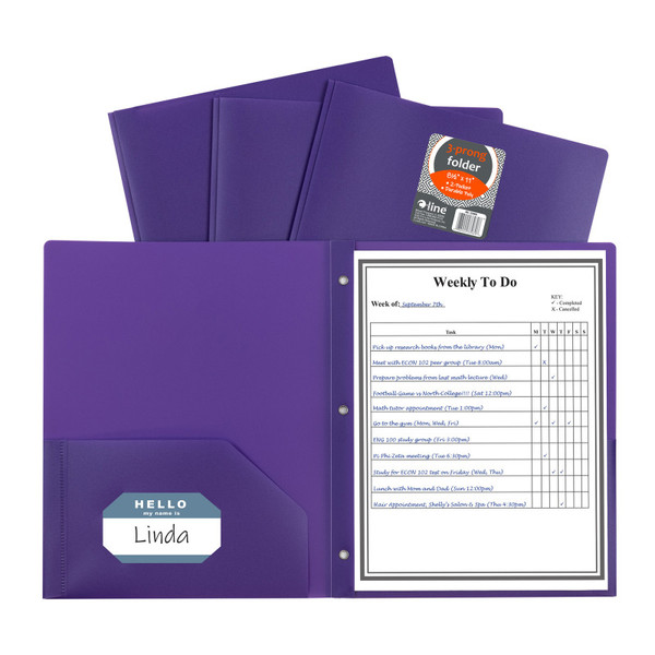 C-Line Two-Pocket Heavyweight Poly Portfolio Folder With Prongs, Purple, 1 Each CLI33969