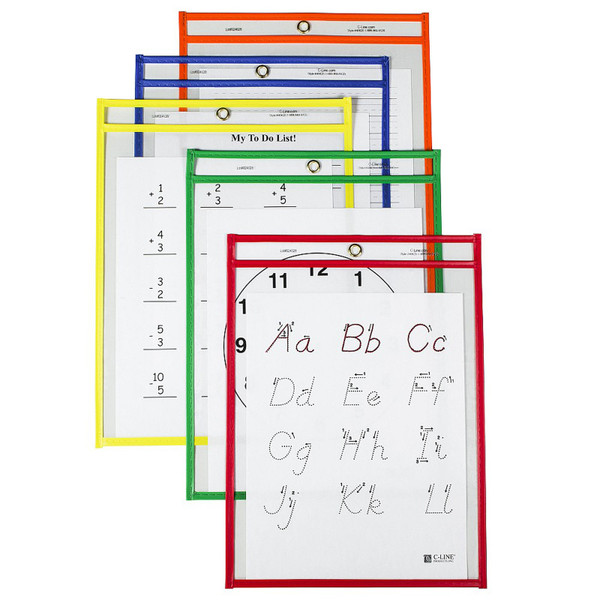 C-Line Reusable Dry Erase Pockets, Primary Colors, 9 X 12, Pack Of 25 CLI40620