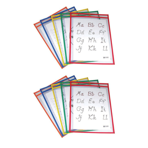 C-Line Reusable Dry Erase Pockets, Primary Colors, 9" X 12", 5 Per Pack, 2 Packs CLI40630-2