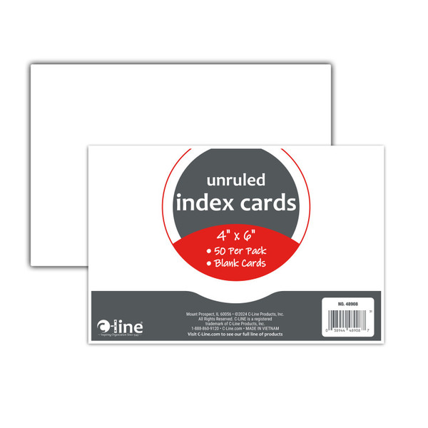 C-Line Index Cards, 4" X 6", White, Unruled, Pack Of 50 CLI48908