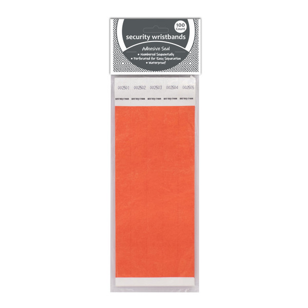 C-Line Dupont Tyvek Security Wristband, Orange, 3/4" Width, 10" Length, Pack Of 100 CLI89102