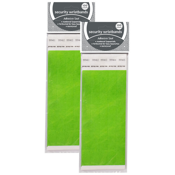 C-Line Dupont Tyvek Security Wristbands, Green, 100 Per Pack, 2 Packs CLI89103-2