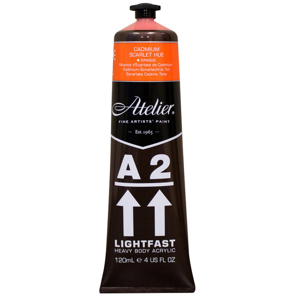 Atelier A2 Heavy Body Lightfast Artist Acrylic, 4 Oz., Cadmium Scarlet Hue CRM682