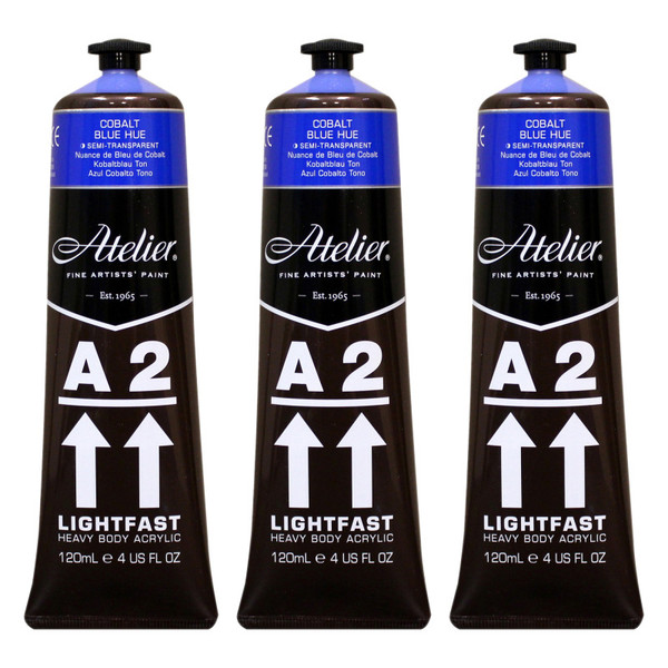 Atelier A2 Heavy Body Lightfast Artist Acrylic, 4 Oz., Cobalt Blue Hue, Pack Of 3 CRM687-3