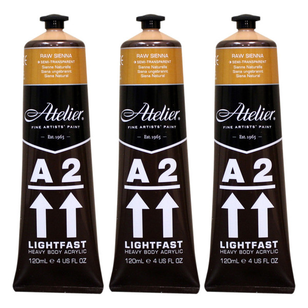 Atelier A2 Heavy Body Lightfast Artist Acrylic, 4 Oz., Raw Sienna, Pack Of 3 CRM769-3