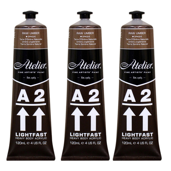 Atelier A2 Heavy Body Lightfast Artist Acrylic, 4 Oz., Raw Umber, Pack Of 3 CRM772-3