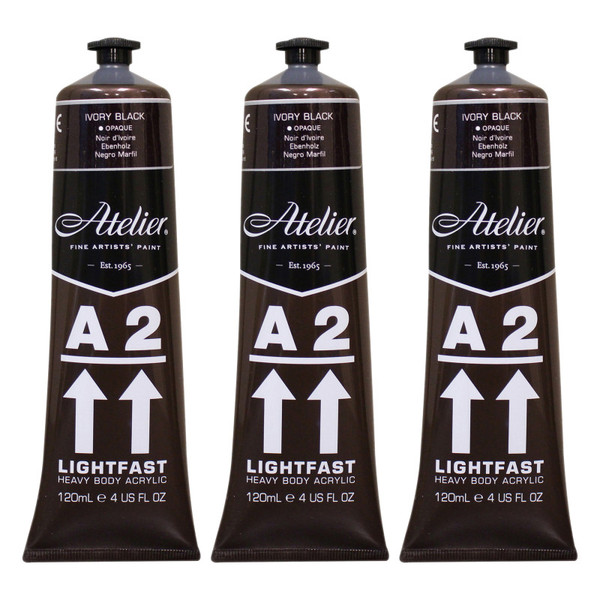 Atelier A2 Heavy Body Lightfast Artist Acrylic, 4 Oz., Ivory Black, Pack Of 3 CRM780-3