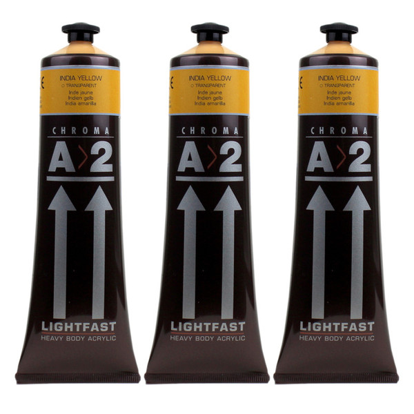 Atelier A2 Heavy Body Lightfast Artist Acrylic, 4 Oz., India Yellow Hue, Pack Of 3 CRM781-3