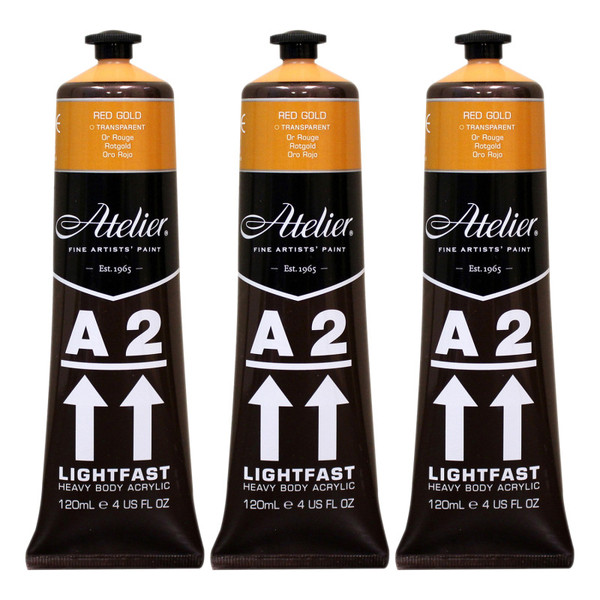 Atelier A2 Heavy Body Lightfast Artist Acrylic, 4 Oz., Red Gold, Pack Of 3 CRM783-3