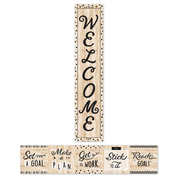 Creative Black, White, And Wood Welcome Banner, 8" X 39" CTP10937