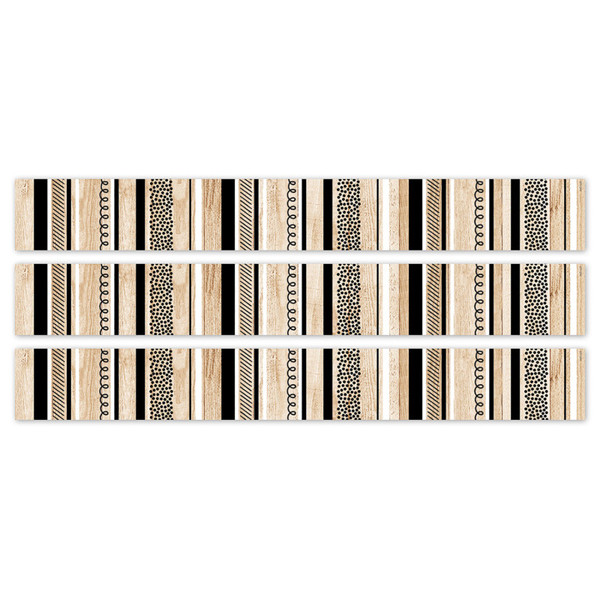 Creative Core Decor Stripes And Doodles On Wood Ez Border, 48 Feet Per Pack, 3 Packs CTP10976-3