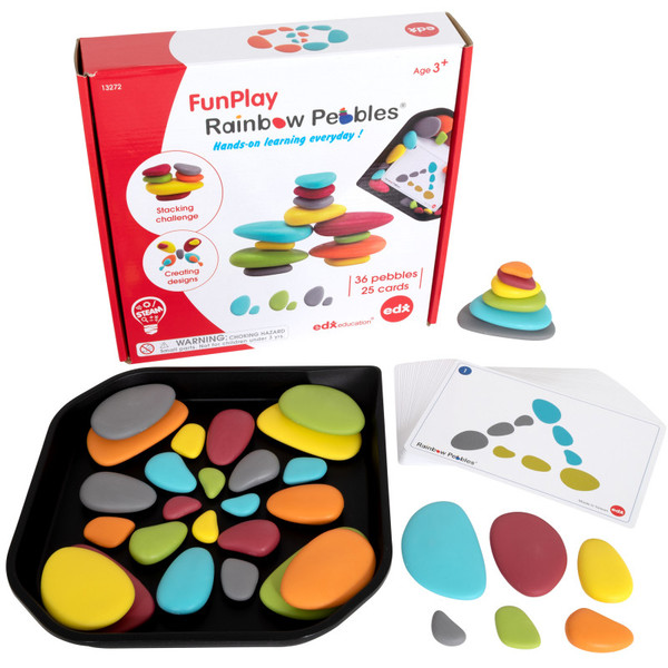 Edxeducation Rainbow Pebbles - Funplay Activity Set - Set Of 36 + 50 Activities + Messy Tray CTU13272