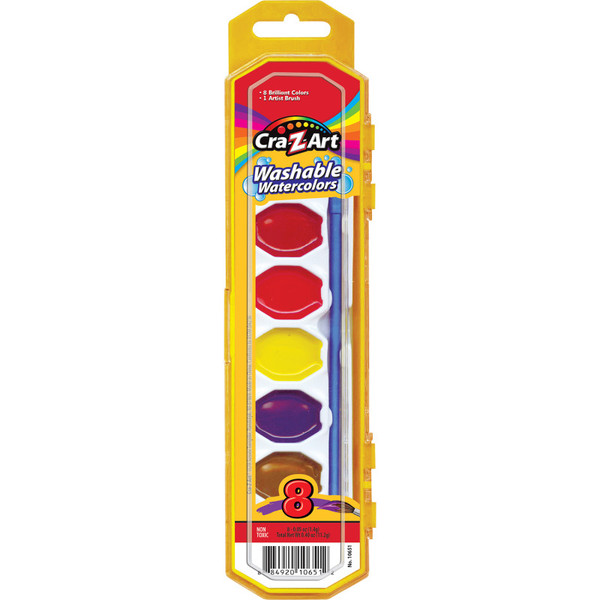 Cra-Z-Art Washable Watercolors With Brush, Peggable Tray, 8 Count CZA1065172