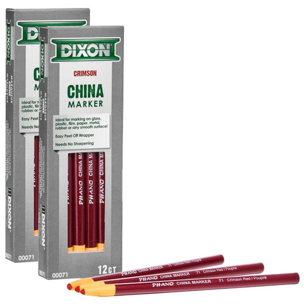 Dixon Phano China Markers, Crimson Red, 12 Per Pack, 2 Packs DIX00071-2