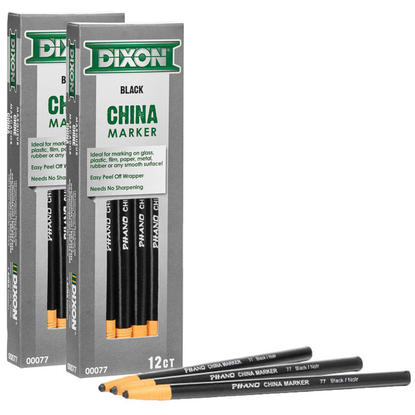 Dixon Phano China Markers, Black, 12 Per Pack, 2 Packs DIX00077-2