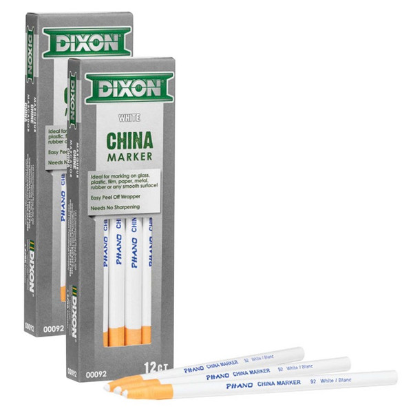 Dixon Phano China Markers, White, 12 Per Pack, 2 Packs DIX00092-2