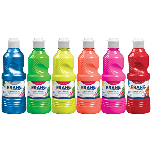Prang Washable Ready-To-Use Paint, 16 Oz, Fluorescent, Metallic & Glitter, 6 Colors DIX10799