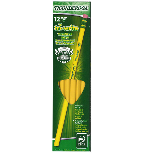 Ticonderoga Tri-Write Wood-Cased Pencils, #2 Hb Soft, Yellow, 12 Ct DIX13856