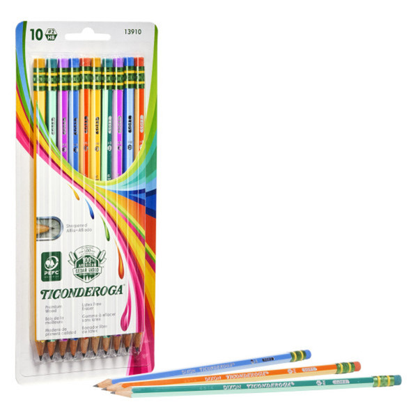 Ticonderoga Pencils, #2 Soft, Neon Stripes, Presharpened, Pack Of 10 DIX13910