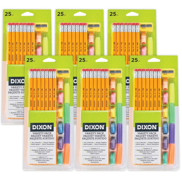 Dixon Variety Pack, #2 Pencils, Erasers, Pencil Grips Set, 6 Sets DIX14428-6