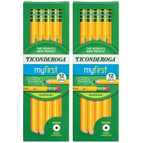 Ticonderoga My First Primary Size No. 2 Pencils With Eraser, 12 Per Box, 2 Boxes DIX33312-2
