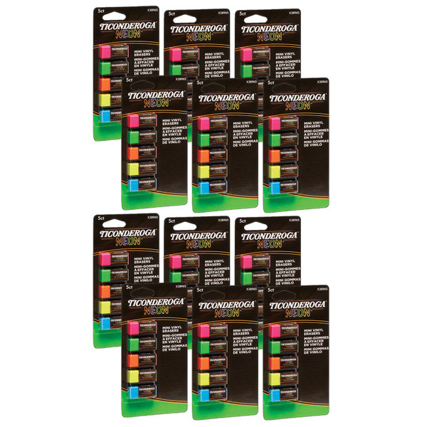 Ticonderoga Mini Vinyl Erasers, Neon Assorted, 5 Per Pack, 12 Packs DIX38965-12