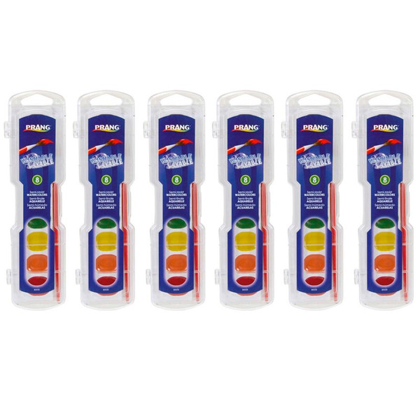Prang Semi-Moist Washable Watercolor Set, 8 Colors Per Set, 6 Sets DIX80525-6