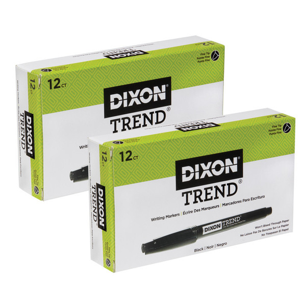 Dixon Trend Porous Point Pens, Black, 12 Per Pack, 2 Packs DIX81170-2