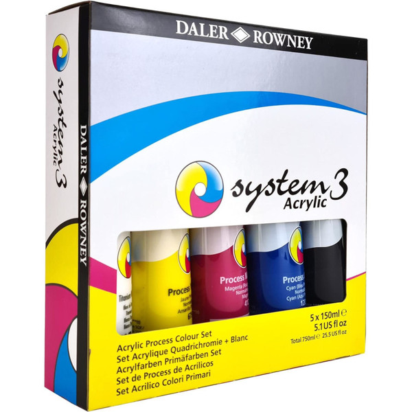 Daler-Rowney System3 Acrylic Paint Jumbo Process Set, Assorted Colors, 150Ml, 5 Pieces DRW129100150