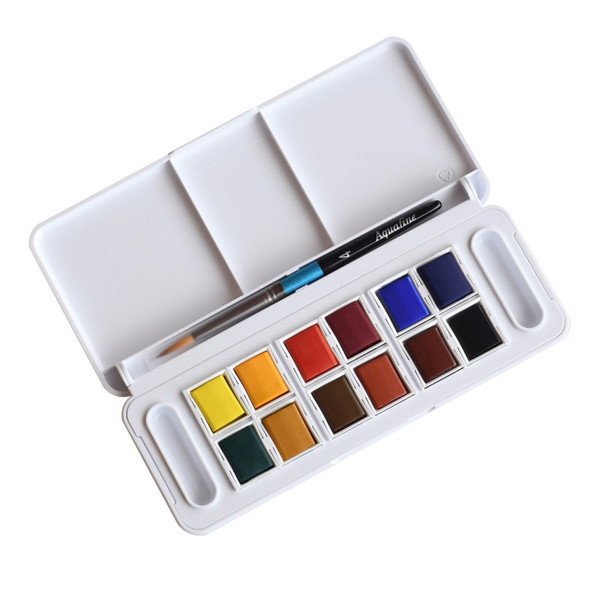Daler-Rowney Aquafine Watercolor Paint Half Pan Travel Set, Assorted Colors, 12 Pieces DRW131900001