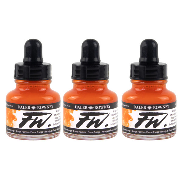 Daler-Rowney Fw Acrylic Ink, Flame Orange, 29.5Ml, Pack Of 3 DRW160029687-3