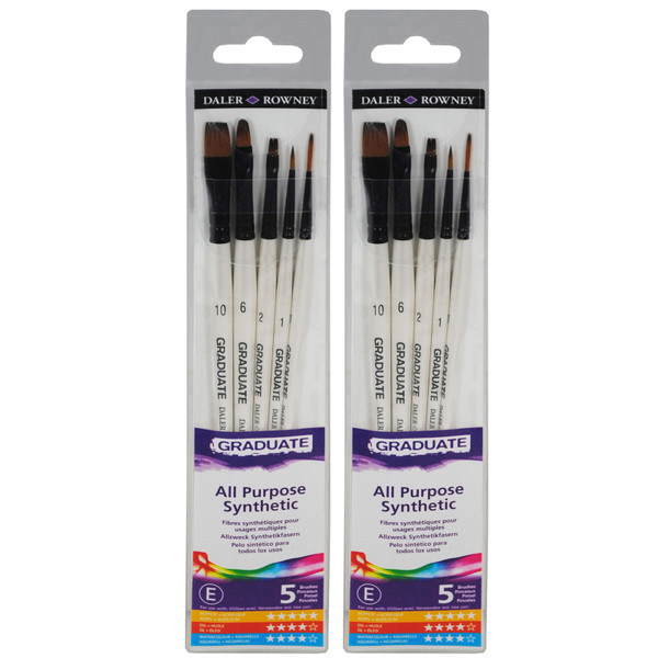 Daler-Rowney Graduate Classic Brush Set, Synthetic, 5 Pieces Per Set, 2 Sets DRWD212550001-2