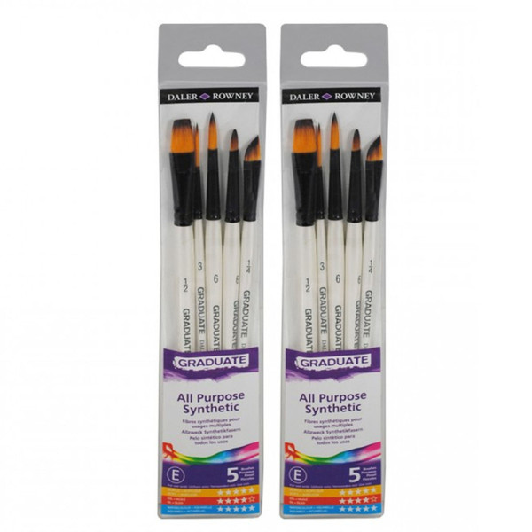 Daler-Rowney Graduate Watercolor Detail Brush Set, Synthetic, 5 Pieces Per Set, 2 Sets DRWD212550006-2