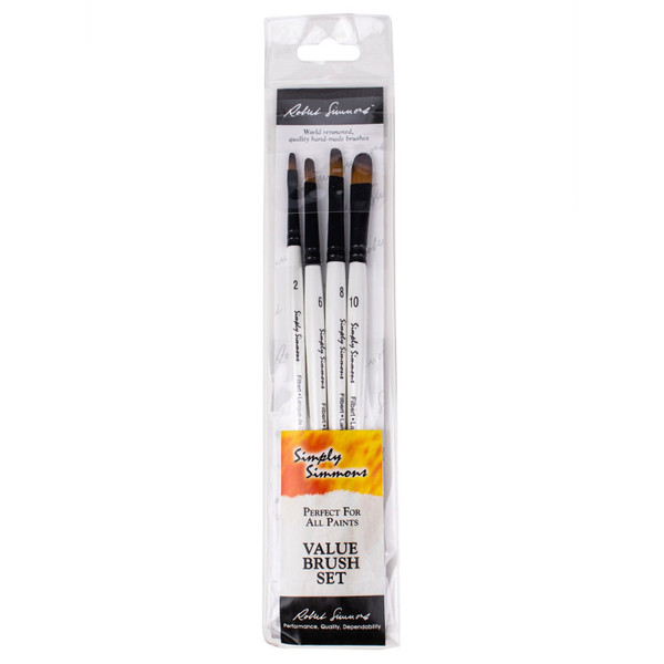 Daler-Rowney Simply Simmons Filbert Brush Set, Short Handle Mixed Media Paintbrush, White, 4 Pieces DRWD255400005