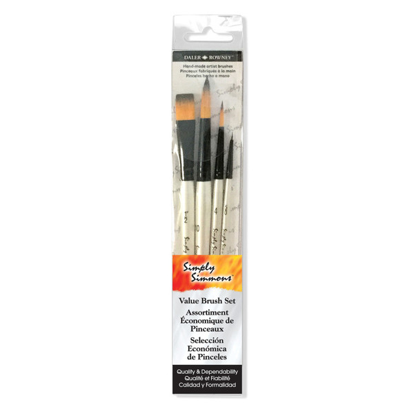 Daler-Rowney Simply Simmons Watercolor Brush Set, Synthetic, 4 Pieces DRWD255400009