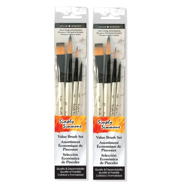 Daler-Rowney Simply Simmons Watercolor Brush Set, Synthetic, 4 Pieces Per Set, 2 Sets DRWD255400009-2