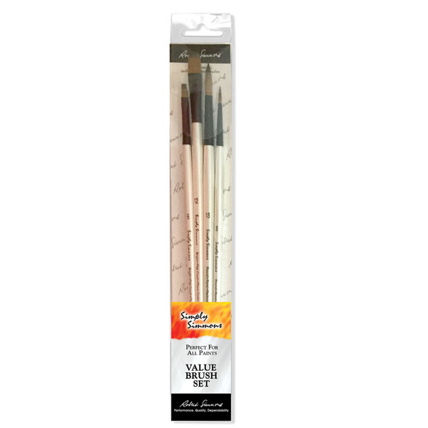 Daler-Rowney Simply Simmons Brush Set, Synthetic Bristles, Long Handle Acrylic & Oil Paintbrush, White, 4 Pieces DRWD255410001