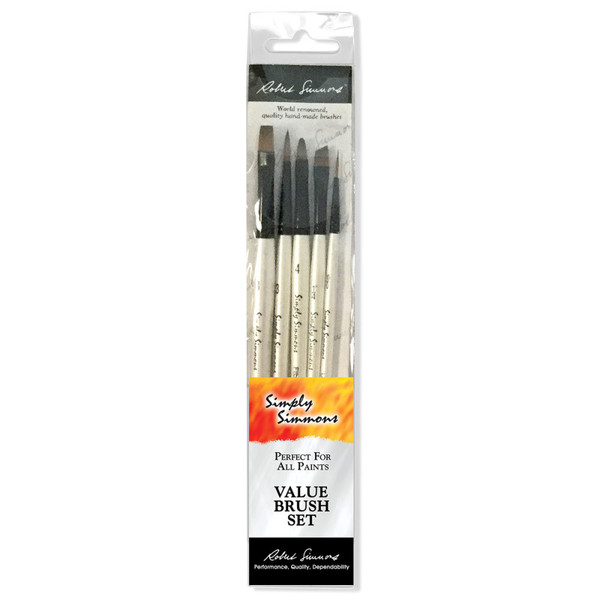 Daler-Rowney Simply Simmons Grass & Grain Brush Set, Short Handle Mixed Media Paintbrush, White, 5 Pieces DRWD255500002