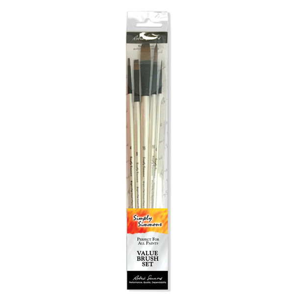 Daler-Rowney Simply Simmons Brush Set, Synthetic Bristles, Long Handle Acrylic & Oil Paintbrush, White, 5 Pieces DRWD255510001