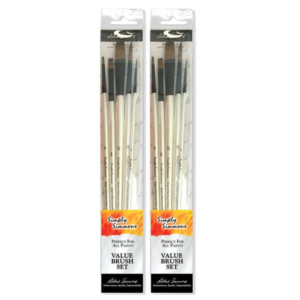 Daler-Rowney Simply Simmons Brush Set, Synthetic Bristles, Long Handle Acrylic & Oil Paintbrush, White, 5 Pieces Per Set, 2 Sets DRWD255510001-2