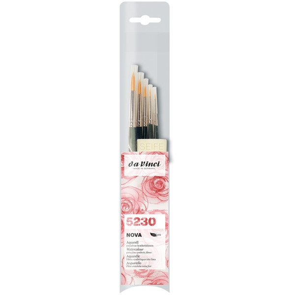 Da Nova Model Painting Brushes, Synthetic, All Paint Types, Round, Series 1570, Assorted Sizes, 5 Brush Set With Soap DVXVA52300