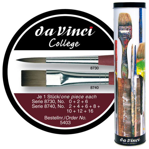 Da College Student Brush, Synthetic, Acrylic & Oil, Assorted, 10 Brush Set In Gift Tin DVXVA54030