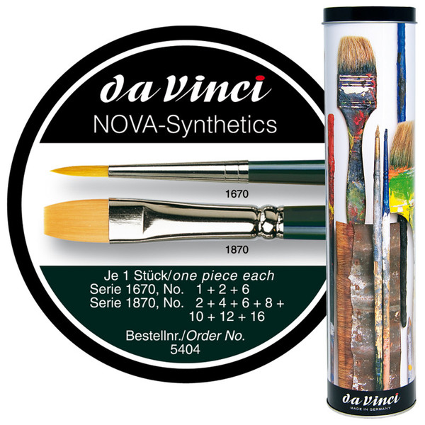 Da Nova Restoration Brushes, Synthetic, Acrylic & Oil, Assorted, 10 Brush Set In Gift Tin DVXVA54040