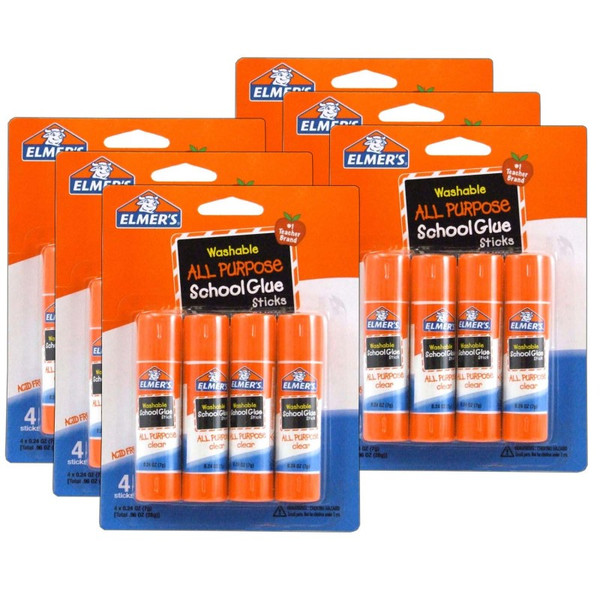 Elmer'S Washable School Glue Sticks, All Purpose, 4 Per Pack, 6 Packs ELME542-6