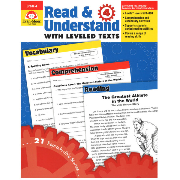Evan-Moor Read And Understand With Leveled Text Book, Grade 4 EMC3444
