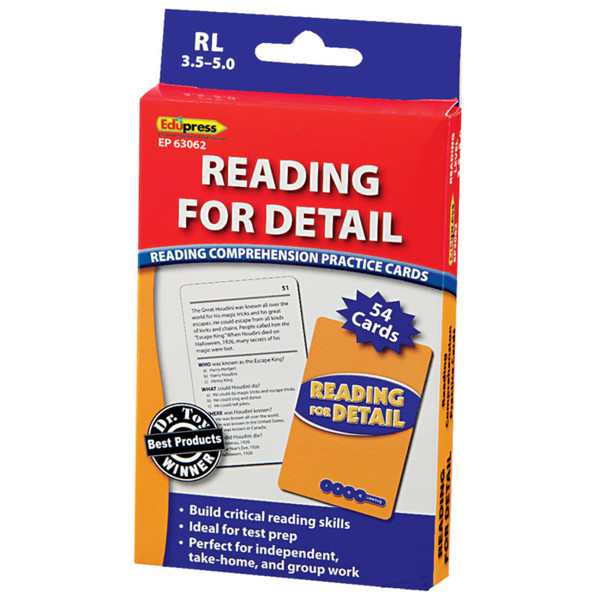 Edupress Reading For Detail Practice Cards Blue Level, Levels 3.5-5.0 EP-3062