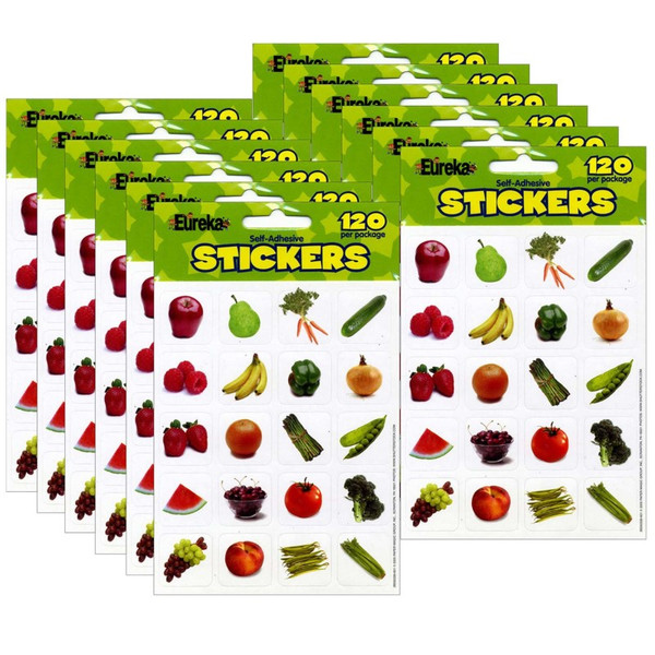 Eureka Fruits & Vegetables Theme Stickers, 120 Per Pack, 12 Packs EU-655033-12