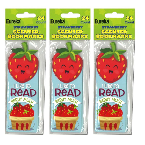 Eureka Strawberry Scented Bookmarks, 24 Per Pack, 3 Packs EU-834030-3
